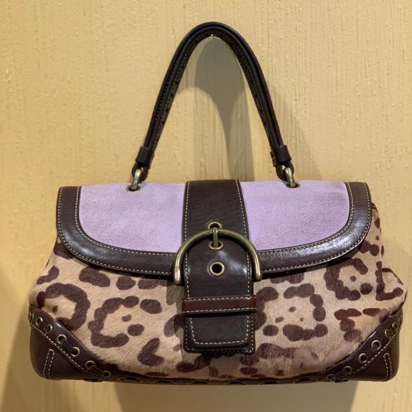 Coach Handbag Leopard & Suede Top Handle - Picture 1 of 4